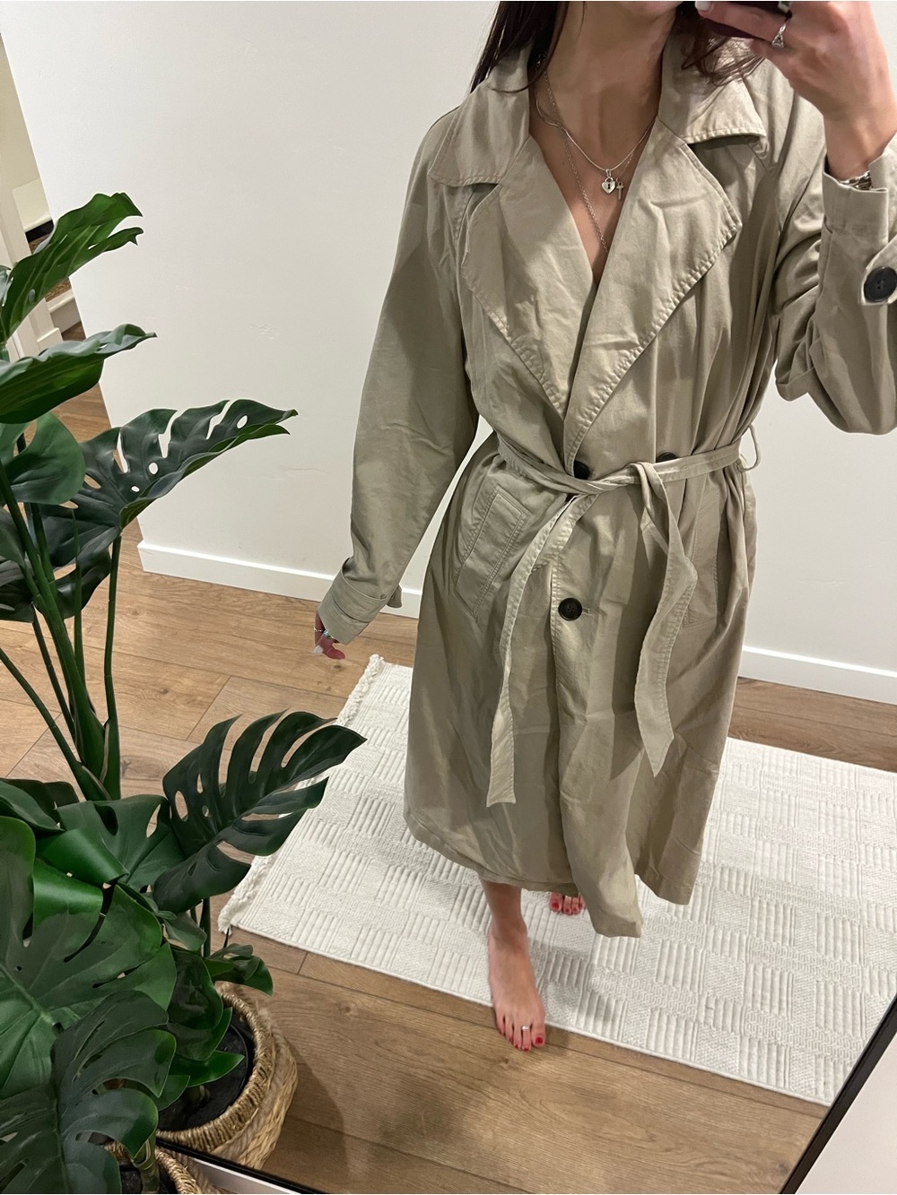 Zara Light Khaki Double-Breasted Trench Coat - Picture 3 of 8